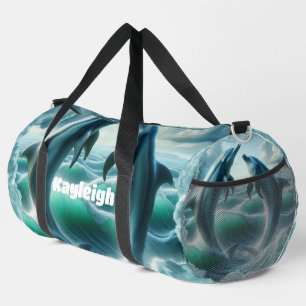 Monogram Blauwe Blauwgroen Dolfijnen Oceaan Plunjezak