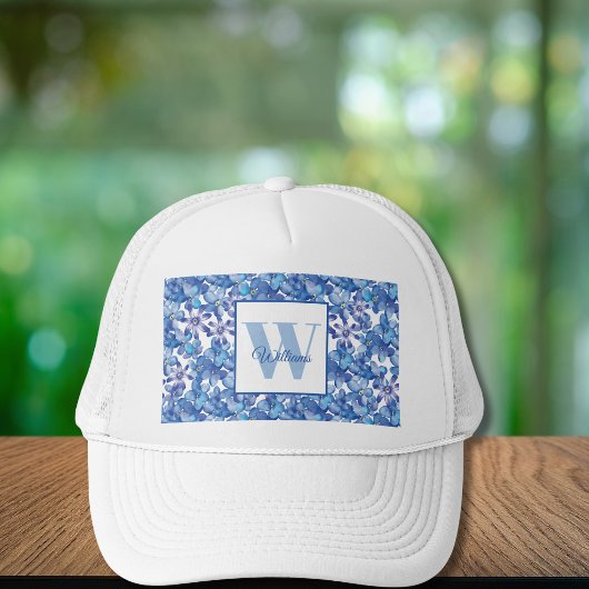 Monogram Blauwe Bloem Naam Trucker Pet