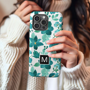 Monogram blauwe bloempatroon iPhone hoesje