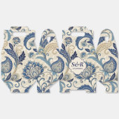  Monogram Blauwe Crème Damask Bloemenbruiloft Bedankdoosjes (Ongevouwen)