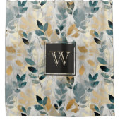 Monogram Blauwe en Gouden Boho-takken Douchegordijn (Voorkant)