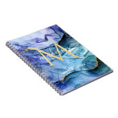Monogram Blauwe en goudvocht Alcohol Inkt Abstract Notitieboek (Rechterzijde)