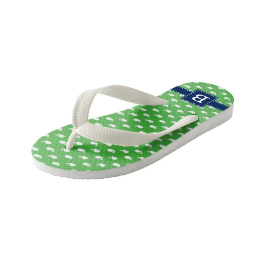 Monogram Blauwe en Groene Walvissen Vierkant Kinder Teenslippers (Schuin)
