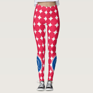 Monogram blauwe en rode pokken leggings