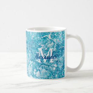 Monogram blauwe en witte marmer koffiemok