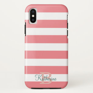monogram blauwe en zwarte preppy strepen iPhone x hoesje
