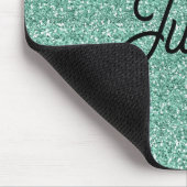 Monogram blauwe glitterspleet muismat (Hoek)