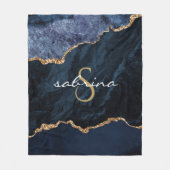 Monogram Blauwe Goud Agaat Geode Fleece Deken (Voorkant)