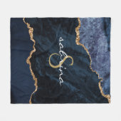 Monogram Blauwe Goud Agaat Geode Fleece Deken (Voorkant (Horizontaal))