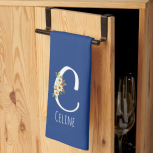 Monogram blauwe keukenhanddoek huis verwarmingscad