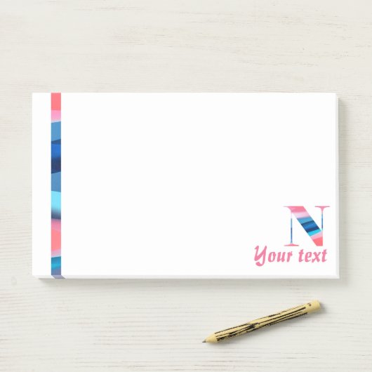 Monogram blauwe koraal letter N noten Post-it® Notes (Op bureau)