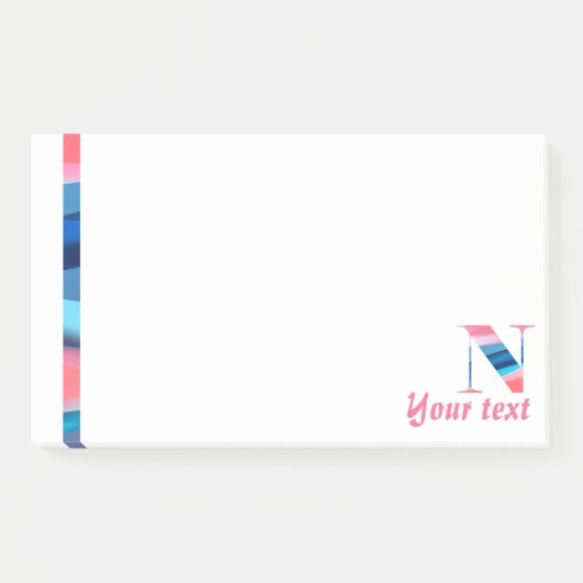 Monogram blauwe koraal letter N noten Post-it® Notes (Voorkant)