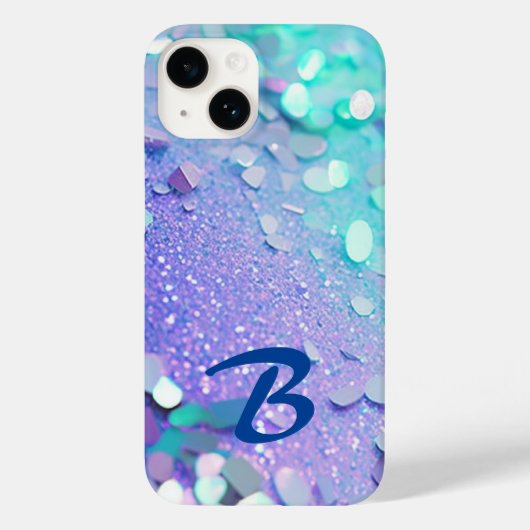 Monogram Blauwe Lavendel Mint Glitter Case-Mate iPhone Case (Achterkant)