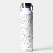 Monogram Blauwe Paarse  Wildflower Bloemen Waterfles (Voorkant)
