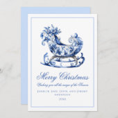 Monogram blauwe rode krans Kerstmis Feestdagenkaart (Voorkant / Achterkant)