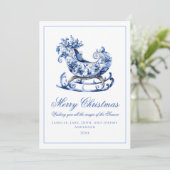 Monogram blauwe rode krans Kerstmis Feestdagenkaart (Staand voorkant)