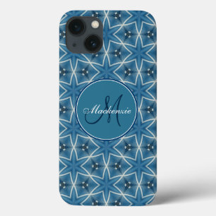 Monogram Blauwe Sterren Geometrisch Herhalend Patr iPhone 13 Hoesje