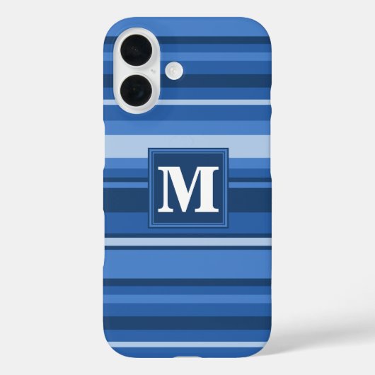 Monogram blauwe strepen Case-Mate iPhone case (Achterkant)