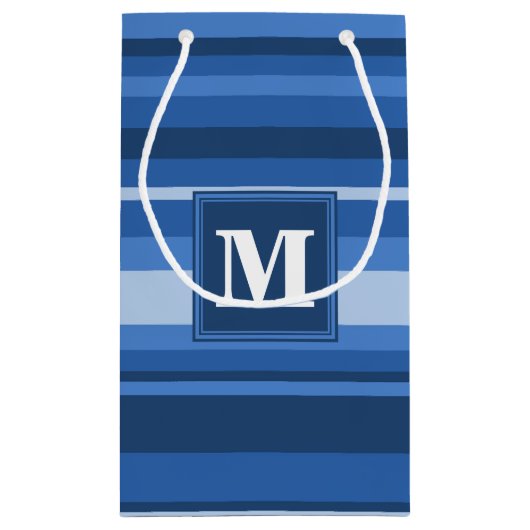 Monogram blauwe strepen klein cadeauzakje (Achterkant)