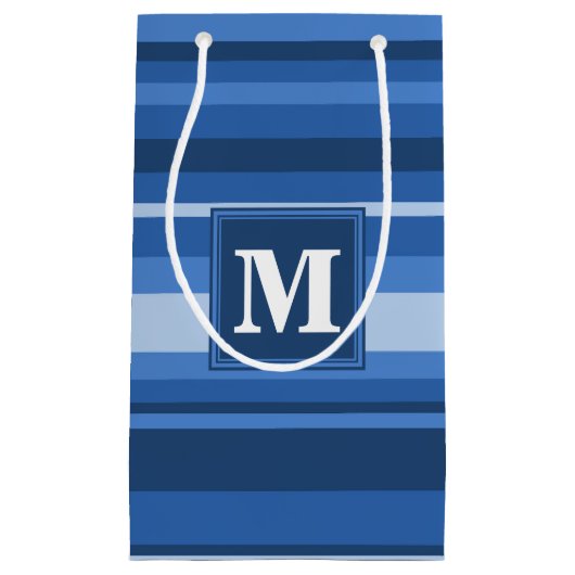 Monogram blauwe strepen klein cadeauzakje (Voorkant)