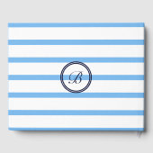 Monogram Blauwe Strepen Naam Beach House Gastenboe Gastenboek (Achterkant)