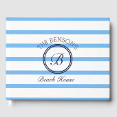 Monogram Blauwe Strepen Naam Beach House Gastenboe Gastenboek (Voorkant)
