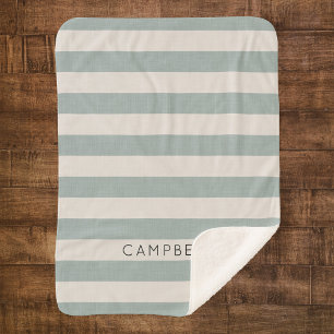 Monogram blauwe strepen Naam Moderne bosbouw Sherpa Deken