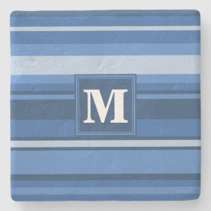 Monogram blauwe strepen stenen onderzetter