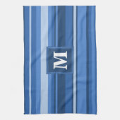 Monogram blauwe strepen theedoek (Verticaal)