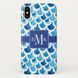 Monogram   Blauwe Waterverf iPhone X Hoesje