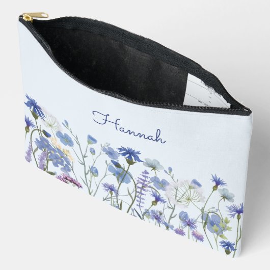 Monogram Blauwe Waterverf Wildflower Bloemen Etui (Open)
