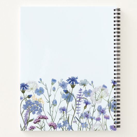 Monogram Blauwe Waterverf Wildflower Meadow Notitieboek (Achterkant)