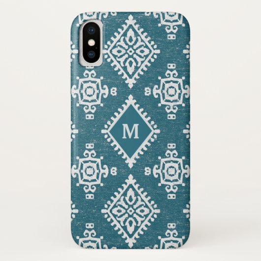 Monogram | Blauwgroen blauw Amadora-patroon Case-Mate iPhone Case (Achterkant)