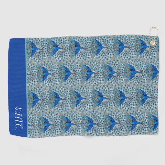 Monogram Blauwgroen Blauw en Witte Monogram Bat Golfhanddoek (Horizontaal)