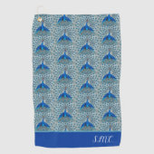 Monogram Blauwgroen Blauw en Witte Monogram Bat Golfhanddoek (Voorkant)