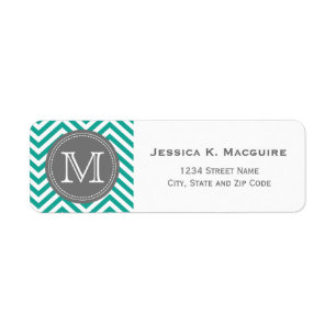 Monogram Blauwgroen Blauw & Grijs Chevron Etiket