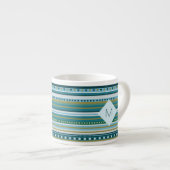 Monogram Blauwgroen Blauw Patroon Espresso Mok (Voorkant rechts)