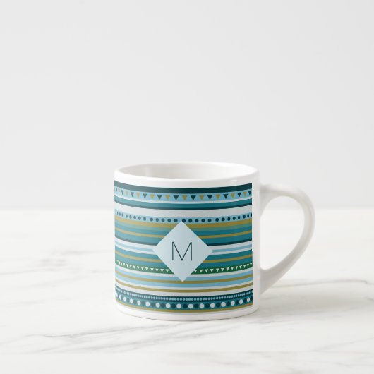Monogram Blauwgroen Blauw Patroon Espresso Mok (Rechts)