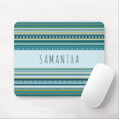 Monogram Blauwgroen Blauw Stripes Patroon Mousepad Muismat (Met muis)