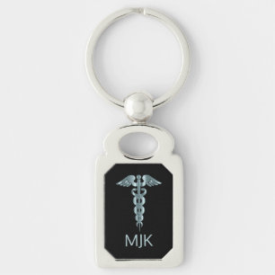 Monogram Blauwgroen Caduceus Sleutelhanger