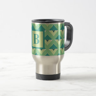 Monogram blauwgroen en blauw Geometrisch Patroon Reisbeker