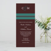 Monogram Blauwgroen en bruine bruiloft uitnodiging (Staand voorkant)