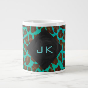 Monogram Blauwgroen en bruine luipaard Extra Grote Mok