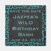 Monogram Blauwgroen en bruine luipaard Magneet (Voorkant)