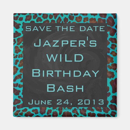 Monogram Blauwgroen en bruine luipaard Magneet (Voorkant)