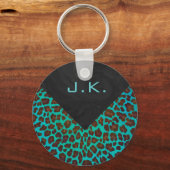 Monogram Blauwgroen en bruine luipaard Sleutelhanger (Voorkant)