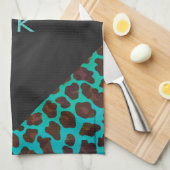 Monogram Blauwgroen en bruine luipaard Theedoek (Quarter Fold)