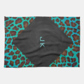 Monogram Blauwgroen en bruine luipaard Theedoek (Horizontaal)