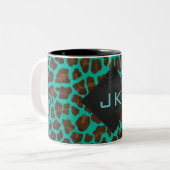 Monogram Blauwgroen en bruine luipaard Tweekleurige Koffiemok (Voorkant links)