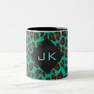 Monogram Blauwgroen en bruine luipaard Tweekleurige Koffiemok